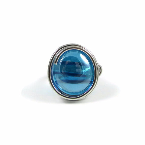 Infinity Glass Ring - Turquoise Crystal Iridescent