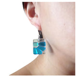 Lama Flower Glass Earrings in Aqua on model