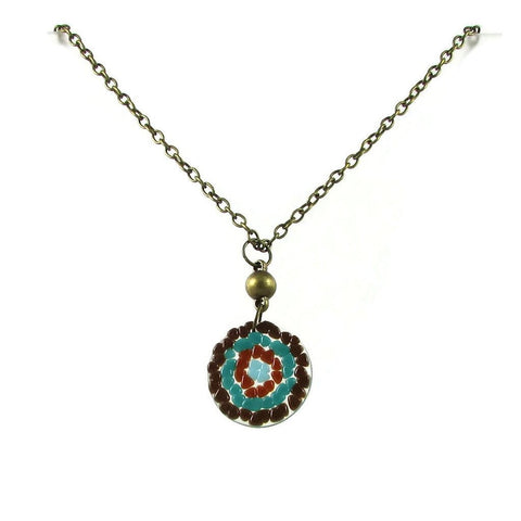 Mosaic Medallion Necklace - Brown & Blue