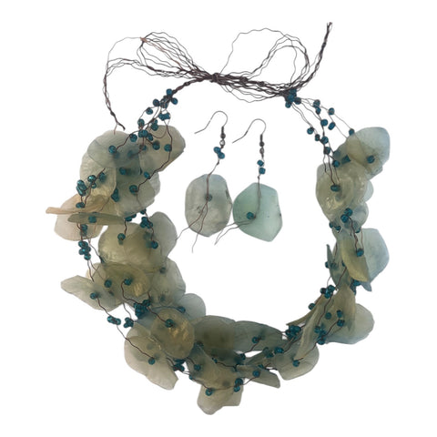 Fish Scales Necklace Set - Sky Blue