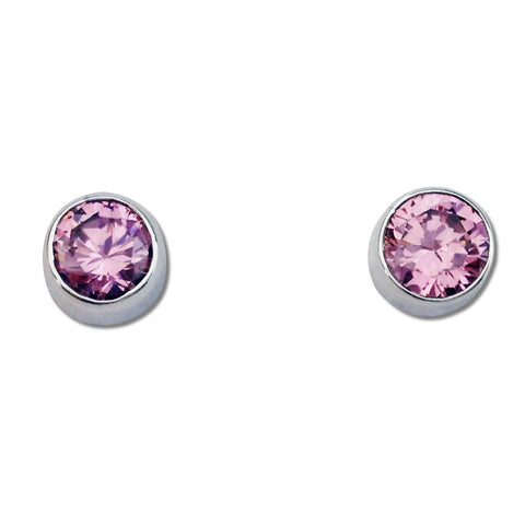 Round CZ Earrings - Pink