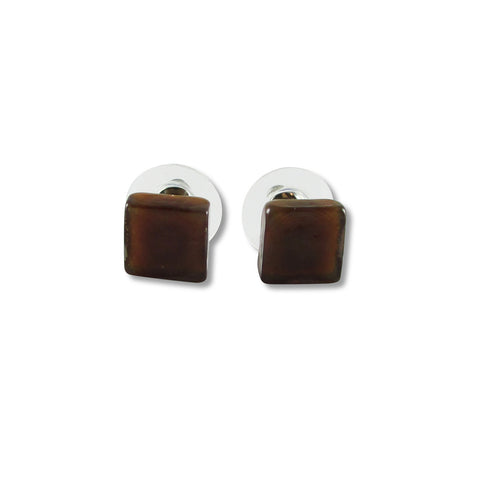 Glass Square Studs - Brown