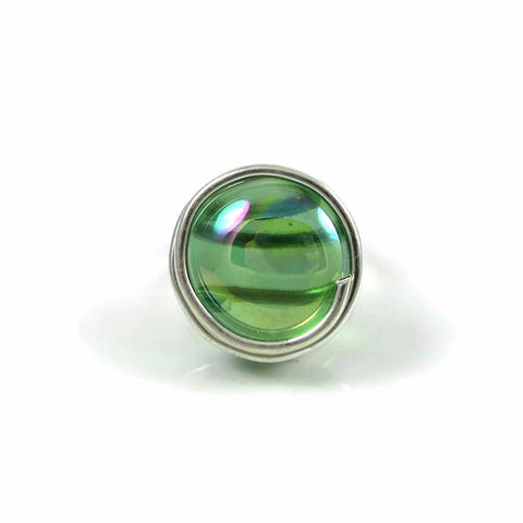 Infinity Glass Ring - Green Crystal Iridiscent