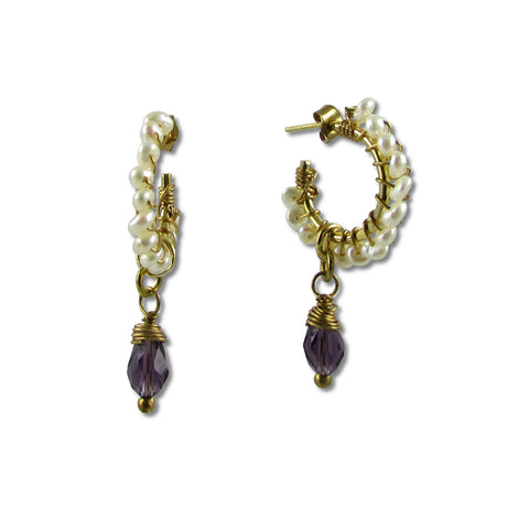 Mia Pearl Hoops - Amethyst