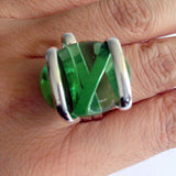 Parallel Glass Ring - Green Crystal
