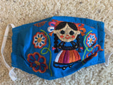 Reusable Embroidered Kid's Sized FaceMasks - "Maria" Dolls
