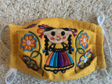 Reusable Embroidered Kid's Sized FaceMasks - "Maria" Dolls