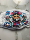 Reusable Embroidered Kid's Sized FaceMasks - "Maria" Dolls