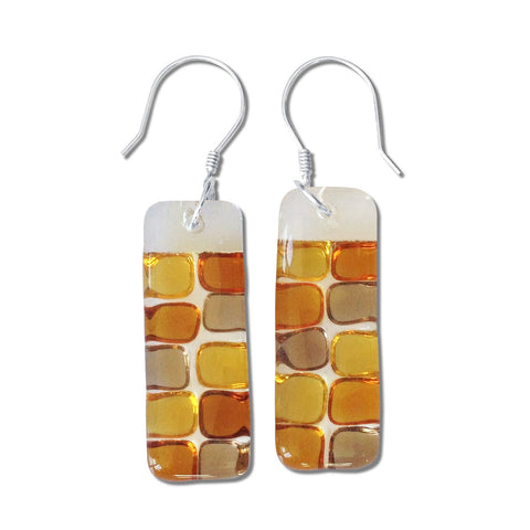 Checkerboard Glass Earrings - Amber