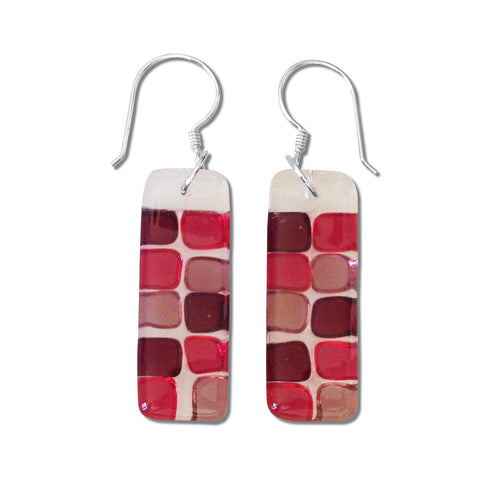 Checkerboard Glass Earrings - Cherry