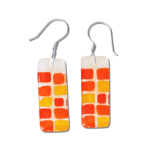 Checkerboard Glass Earrings - Orange