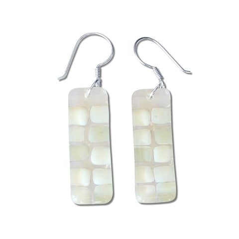 Checkerboard Glass Earrings - White