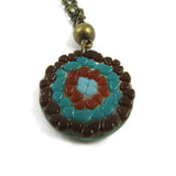 Mosaic Medallion Necklace - Brown & Blue